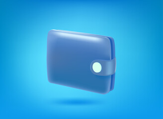 Poster - Blue leather wallet icon on blue background. 3d vector illustration