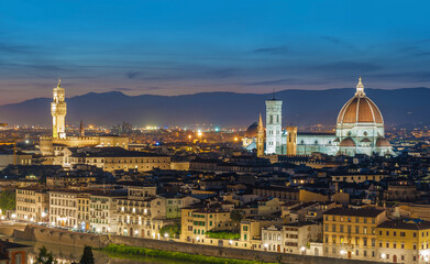 Fototapete - Panorama of Skyline of Historical city Florence, Tuscany, Italy at dusk
