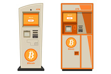 Set Virtual Currency Atm Realistic Isolated White Background