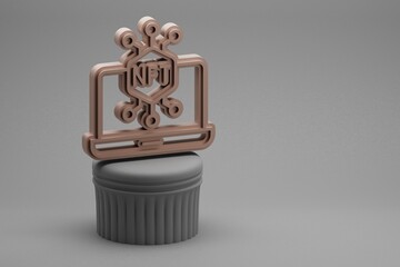 Leinwandbilder - Beautiful abstract illustration NFT laptop symbol icons on a column stand and wonderful background. 3d rendering illustration. Background pattern for design.