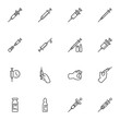Vaccine injection line icons set