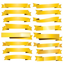 Set Of Golden Ribbons On A White Background
