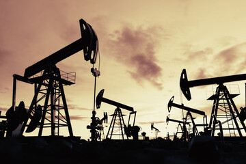 Wall Mural - Oil pump jack work on oilfield petroleum extraction