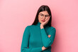 © Asier - Young caucasian woman isolated on pink background who is bored, fatigued and need a relax day.