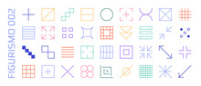 Set Of Vector Abstract Geometric Linear Icons Of Arrows And Grids In Memphis Style, 