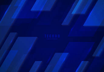 Poster - Abstract futuristic blue rectangles pattern geometric artwork decorative.