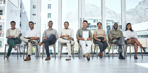 Poster - Equal opportunity for all. Shot of a group of people waiting to be interviewed for a job at a modern office.