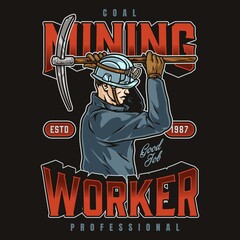 Coal mining worker vintage label