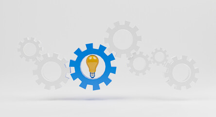 Wall Mural - Yellow lightbulb with mechanical gear for creative thinking idea and innovation concept by 3d render.