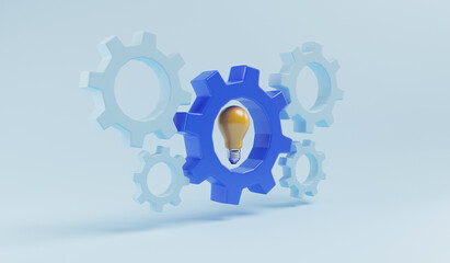 Wall Mural - Yellow lightbulb with mechanical gear for creative thinking idea and innovation concept by 3d render.