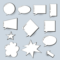 Poster - Set of vector white speech bubbles for quotes with flat shadow.