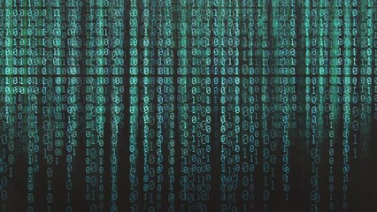 Aufkleber - moving animated blue and green matrix binary code against black background