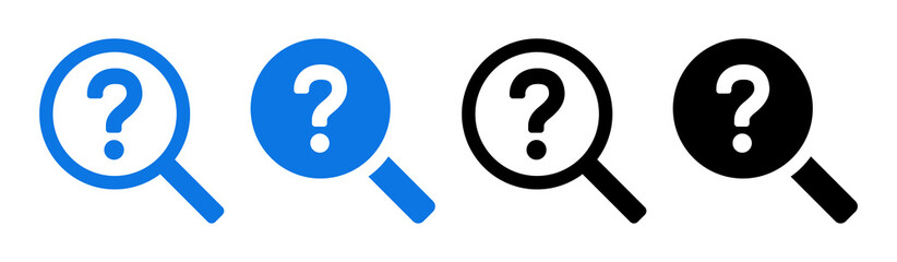 Wall Mural - Magnifying glass and question mark icon set. Investigation symbol. Search icon vector illustration.