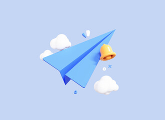 Poster - 3d paper airplane cartoon icon. origami paper plane. banner template for travel with aircraft and cl