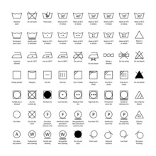 Laundry Wash Symbols On Label Icons Set Editable Stroke. Vector