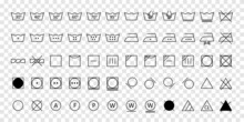 Laundry Wash Symbols On Label Icons Set Expand Paths. Vector