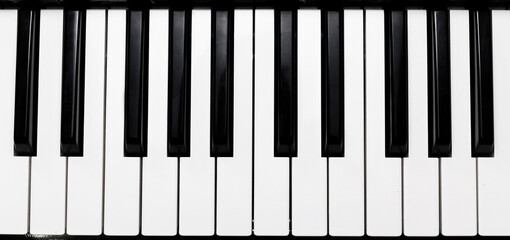 close-up Top view of realistic shaded monochrome piano keyboard. the music room for pianist to rehearse before the classical piano performance in celebration of the great success.