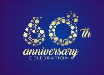 Wall Mural - 60 years anniversary celebration logo design with golden dots for greeting card, banner and invitation card. Happy birthday design of 60th years anniversary celebration.