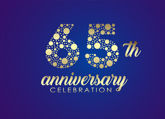 Wall Mural - 65 years anniversary celebration logo design with golden dots for greeting card, banner and invitation card. Happy birthday design of 65th years anniversary celebration.