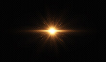 Shining Golden Star. Light Effect Bright Star, Christmas Star. Gold Glowing Light Explodes.