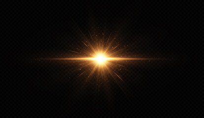 Wall Mural - Shining golden star. Light Effect Bright Star, Christmas Star. Gold glowing light explodes.