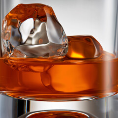 Wall Mural - Macro view of an elegant whiskey with ice cubes in a glass.