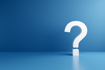 white question mark symbol on blue background. problem, solution, confusion counseling
