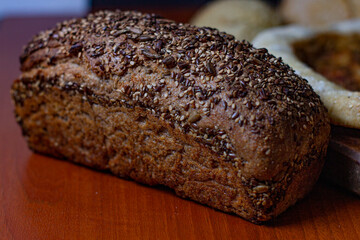 homemade bread with seeds on a table