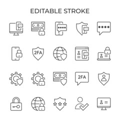 2fa two factor authentication. Password verification and security. Code to phone or computer. Set of linear icons. Vector illustration.