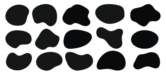 Elements water forms creative minimal, black blobs, round abstract organic shape collection.  Inkblot texture, blotch,  vector illustration collection. 