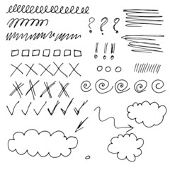 Vector image. Doodles made by liner. A set of linear pictures.