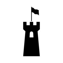 Fortress Tower Icon. Black Silhouette. Front Side View. Vector Simple Flat Graphic Illustration. Isolated Object On A White Background. Isolate.