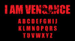 Vigilante Font. Alphabet in grunge 90s style. Bloody red letters. Typography for crime, drama and movies. 