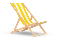 Yellow Striped Beach Chair For Summer Getaways Isolated On White Background.