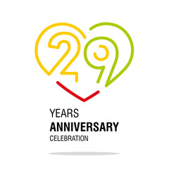 Wall Mural - 29 years anniversary celebration decoration colorful number bounded by a loving heart modern love line design logo icon white background