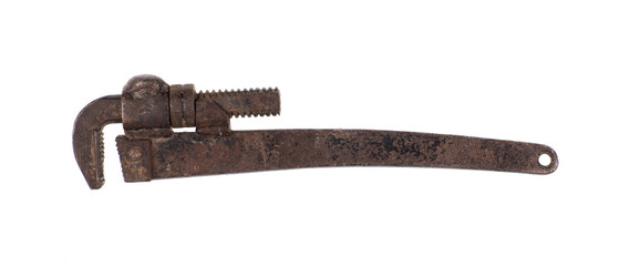 Wall Mural - old rusty adjustable wrench isolated on white background