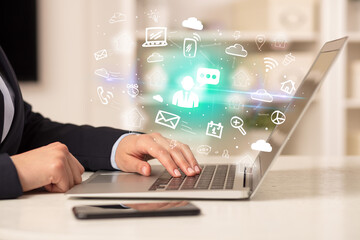 Poster - Businessman working on laptop with new business concept