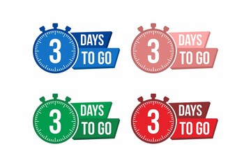 3 day to go. countdown timer. clock icon. time icon. count time sale. vector stock illustration.