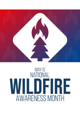 Wall Mural - May is National Wildfire Awareness Month. Vector illustration. Holiday poster.