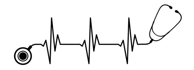 Abstract stethoscope with heart rate, ekg line design isolated on white background. Healthcare symbol to use in health industry, cardiology, medical care, hospital, health science projects.