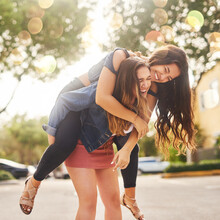 I Have So Much Fun With My Bestie. Cropped Shot Of Two Female Best Friends Spending The Day Together In The City.