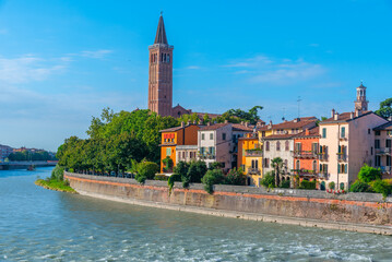 waterfront of the adige river in the italian city verona