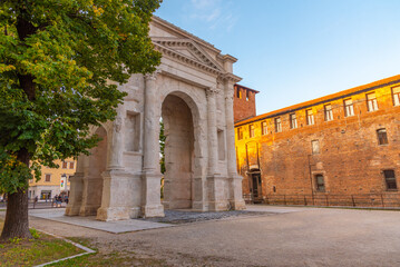 Arco die gavi arch situated on a bank of the adige river in verona, Italy