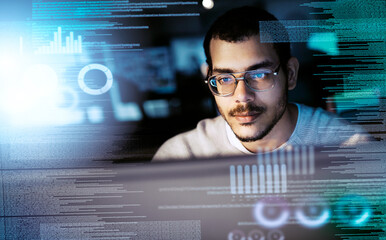 Poster - The code is all. Cropped shot of a male computer programmer working on new code.