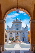 Piazza Della Madonna And The Sanctuary Of The Holy House Of Loreto In Italy