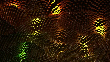 Poster - Abstract loopable animation with slowly flowing waves of particles. Design. Sci-fi and nanotechnology concept, dotted moving texture, seamless loop.