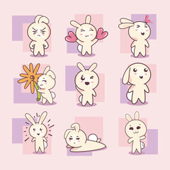 Sticker - nine cute bunnies