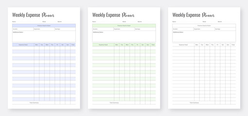  Weekly Expense Planner. Expense & Bill Payment Tracker. Minimalist Financial planner. Expense Tracker Template Set. Printable templates collection set.