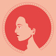 Kobieca twarz z profilu. Portret młodej dziewczyny z rudymi włosami i piegami. Avatar do social media. Ilustracja wektorowa.