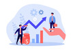© Bro Vector - Help from leader to businessman in business development. Tiny man with telescope standing near growing graph flat vector illustration. Strategy concept for banner, website design or landing web page